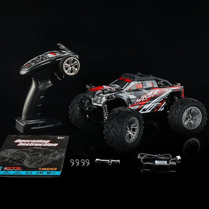1/16 Hobby Remote Control Truck, 20 MPH High Speed Remote Control 4WD, All Terrain Rock Climbing Truck, Suitable for Boys 4X4 Off-Road Racing Car, with Tail Wing, 2 Shells and 2 Batteries