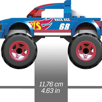 MEGA Hot Wheels Monster Trucks Building Toy Playset, Race Ace with 69 Pieces, 1 Micro Action Figure Driver, Red, Kids Age 5+ Years