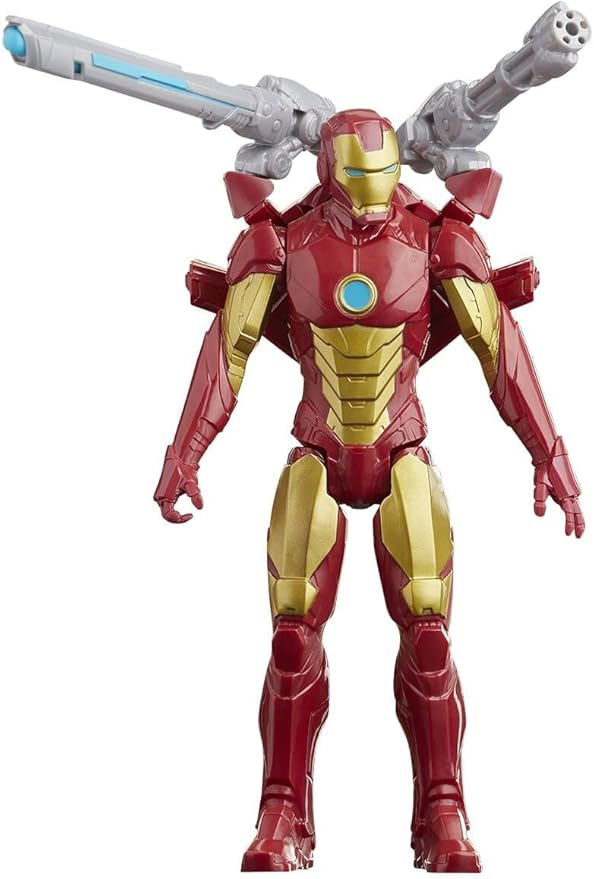 Avengers Marvel Titan Hero Series Blast Gear Iron Man Action Figure, 12-Inch Toy, with Launcher, 2 Accessories and Projectile, Ages 4 and Up, Red