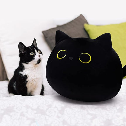 Pochita 3D Black Cat Plush Stuffed Animal Toy Pillow, Fat Plushie, Kawaii Pillows Cat Shape Design Lumbar Back Cushion Decoration