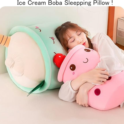 MDXMY Plush Stuffed Bubble Tea Plush Pillow Soft Cute Pearl Milk Tea Hug Pillow (Pink Cream, 19.6 inch)