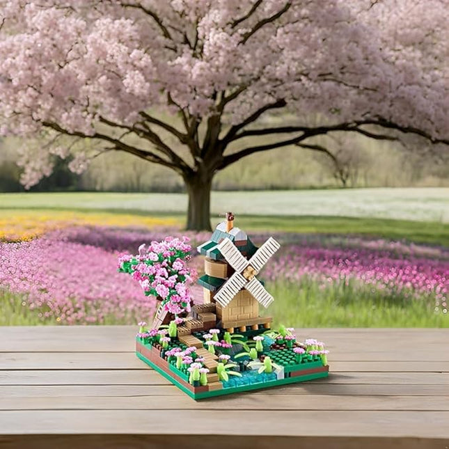 Architecture River Windmill Tree Cute Micro Mini Building Blocks Sets Trees Flowers for Girls, Idea Cherry Blossom Present Toy Model Kit 600+ pcs