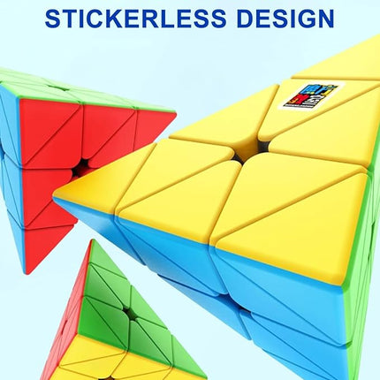 CFMOUR Speed Cube Set - Moyu Meilong 2x2x2 3x3x3 Pyramid Cube Bundle | Stickerless Magic Cubes with Smooth Turning | Brain Teaser Puzzle Toys for Kids & Adults