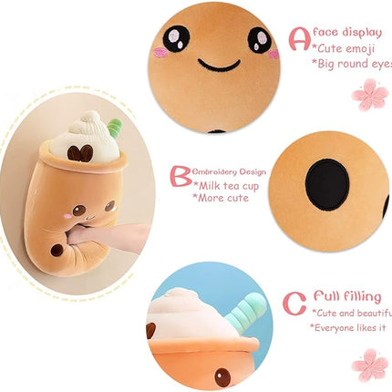 MDXMY Plush Stuffed Bubble Tea Plush Pillow Soft Cute Pearl Milk Tea Hug Toy(Brown Cream, 13.7 inches)