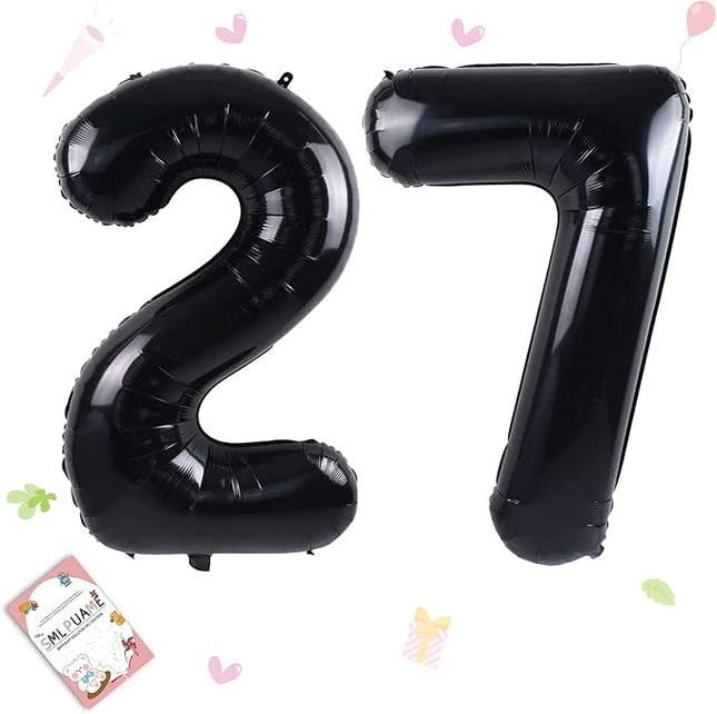 Smlpuame 40 inch Number Balloon 0-9 Black Large Number 27 Balloons,Digital Balloons for Birthday Party Celebration Decorations Supplies, Helium Foil Number Balloons for Wedding Anniversary