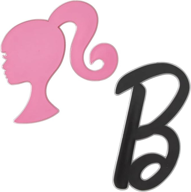 Barbie Cake Toppers | 2 Pack | Large Barbie B and Silhouette Cake Decorations, Pink and Black Ready To Use Toppers, Food Safe
