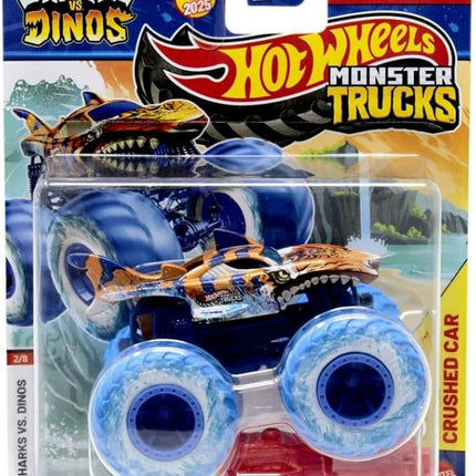 Hot Wheels Monster Trucks Sharks vs Dinos, 1:64 Scale Die-Cast Vehicle Collection, 2025 Edition (2/8 Team Shark Tiger Shark)