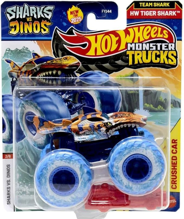 Hot Wheels Monster Trucks Sharks vs Dinos, 1:64 Scale Die-Cast Vehicle Collection, 2025 Edition (2/8 Team Shark Tiger Shark)
