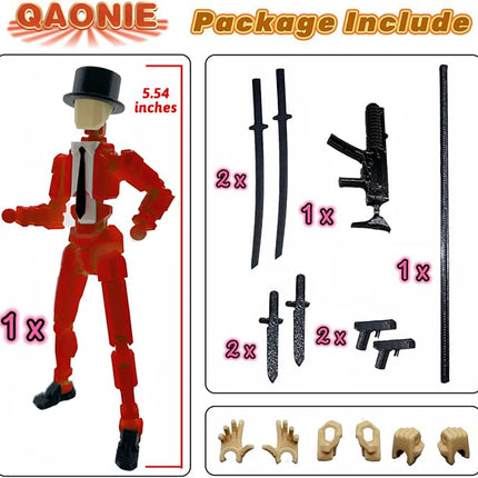 3D Printed 5.54-inch Multi-Jointed Action Figures Dummy13, Full Body Mechanical Movable Toy, Multiple Accessories, Hand Painted Figure, Desk Decoration, Creative Gifts (Y-Red Gentleman)