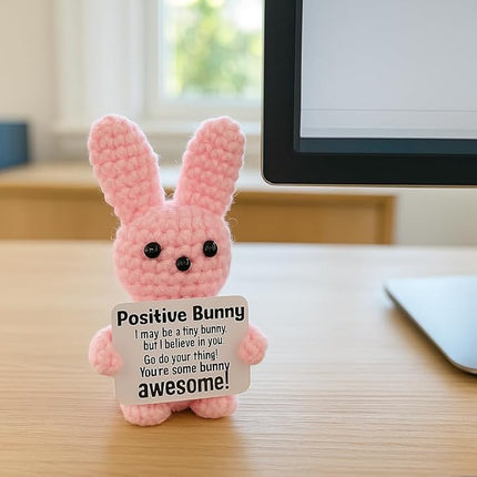 Positive Bunny - Positive Crochet Animals Handmade Emotional Support Crochet Doll Desk Decor Pickle Gifts Emotional Support Plush for Anxiety & Stress Relief