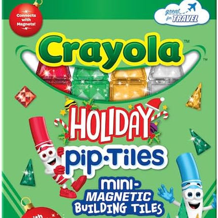 CreateOn Crayola Holiday Glitter Mini PIP Magnetic Tiles, Magnetic Kids’ Building Toys, STEM Learning Travel Toys for Boys and Girls, 27-Piece Set