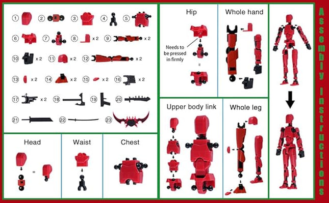 Action Figure Set, Model 13 Action Figure, Multi-Jointed Movable,Gift Box Packaging, Great for Loved Ones and Friends(Red)