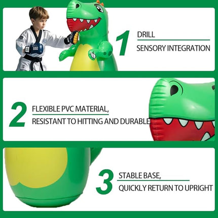 Inflatable Dino Punching Bag for Kids - Durable Bop Bag Toy With Instant Bounce Back, Dinosaur Toys for Ages 3-7, Great for Boys and Girls (47" Tall)