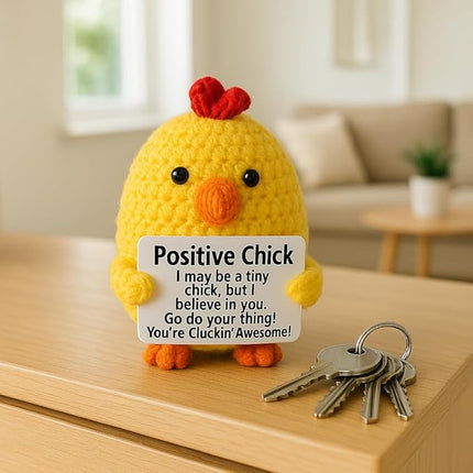 Inspirational Crochet Positive Chick - Emotional Support Crochet Dolls Positive Crochet Animals Gifts Desk Decor Emotional Support Plush for Anxiety & Stress Relief