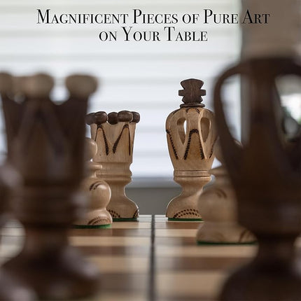 Wegiel Grand Royal Wooden Chess Set for Adults and Kids - 18 Inch Luxury Chess Set, Handcrafted from Premium Beech and Birch Wood - Unique Folding Design with Storage