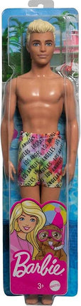 Barbie Ken Beach Doll with Blond Hair Dressed in Colorful Los Angeles-Print Swim Trunks