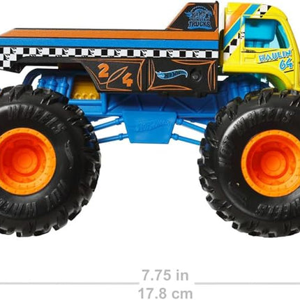 Hot Wheels Monster Trucks Oversized Haulin 64 Flatbed Truck, 1:24 Scale, Die-Cast