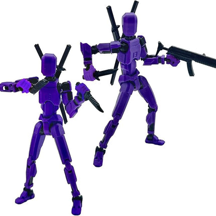 (Assembly Completed) 3D Printed Figure 5.54-inch Dummy13 with Weapon Expansion Set and Bracket, Full Body Mechanical Movable Toy, Desk Decoration. (Purple)