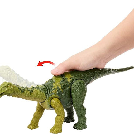 Mattel Jurassic World Wild Roar Dinosaur Toy with Sound & Attack Move, Nigersaurus Posable Action Figure Includes Digital Play, 11 inches Long
