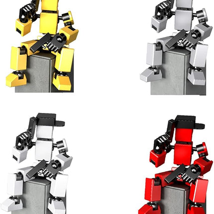 4-Pack Mini Action Figures Set - Assembled Robot Anime Figures with Movable Joints - Fidget Toys for Boys and Girls (White, Red, Grey, Yellow)