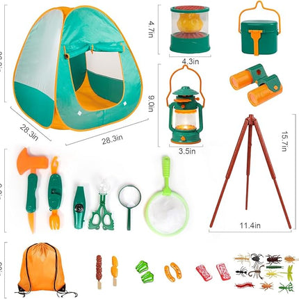 Meland Kids Camping Set with Tent - Toddler Toys for Boys with Campfire, Camping Toys for Kids Indoor Outdoor Pretend Play, Gift Idea for Boys Age 3,4,5,6 Year Old Birthday Christmas (Green)