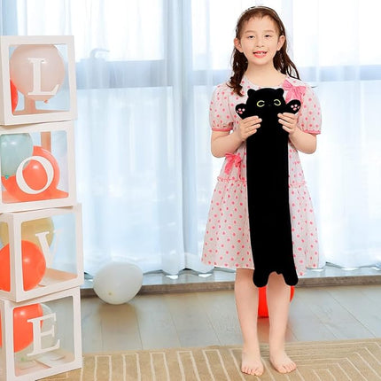 27.5in Long Black Cat Toy Kids Plush Toy Pillow Hugging Pillow Cute Plush Cat Stuffed Animal Toy Gift for Kids(Black, 70cm/27.5in)