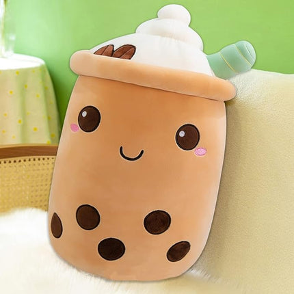 MDXMY Plush Stuffed Bubble Tea Plush Pillow Soft Cute Pearl Milk Tea Hug Toy(Brown Cream, 13.7 inches)