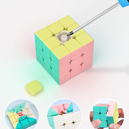 Vdealen Speed Cube Set, 2x2x2 3x3x3 Pyramid Magic Cube Set, Puzzle Cube Toys Birthday Party Christmas Stocking Stuffers Gift for Kids Teens Adults(Macaron Stickerless)
