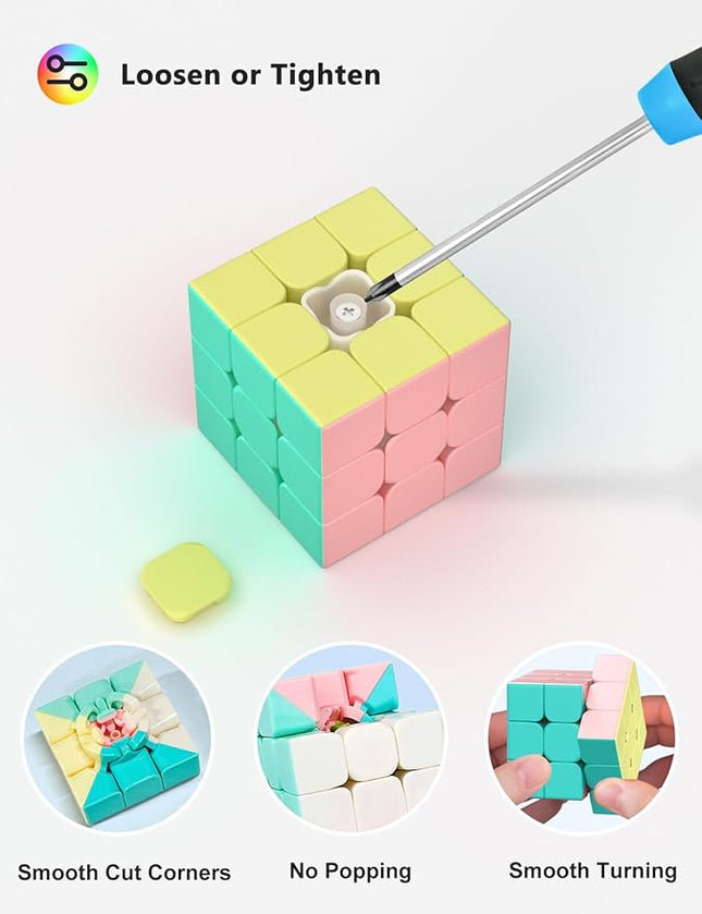 Vdealen Speed Cube Set, 2x2x2 3x3x3 Pyramid Magic Cube Set, Puzzle Cube Toys Birthday Party Christmas Stocking Stuffers Gift for Kids Teens Adults(Macaron Stickerless)