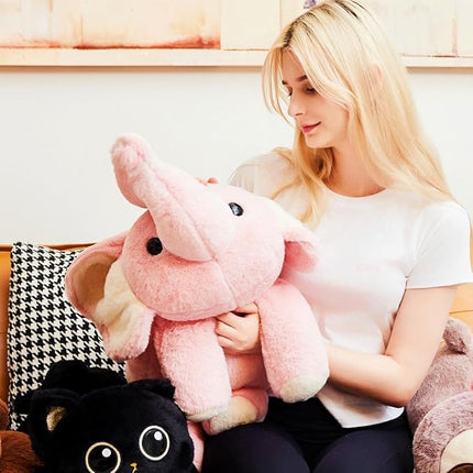 uoozii 24" | 5 Pounds Pink Elephant Weighted Stuffed Animals with Unscented Microwavable Heating Pad, Cute Coolable Heatable Weighted Plush Warm Gift for Kids & Adults