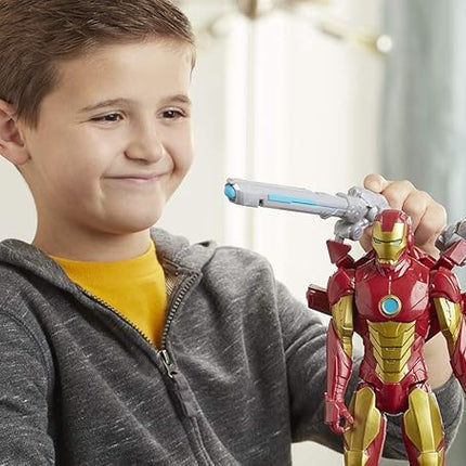Avengers Marvel Titan Hero Series Blast Gear Iron Man Action Figure, 12-Inch Toy, with Launcher, 2 Accessories and Projectile, Ages 4 and Up, Red