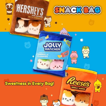 Anirollz x Hershey Reeses Snack Bag Mini Plush Set – Kawaii Collectible Plush Toys – 3-Color Kittiroll, Brown Foxiroll & Chickiroll
