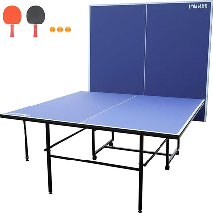 Table Tennis Table Mid-Size, Foldable Ping Pong Table Top Full Size with 2 Paddles, 2 Balls, 1 Net & 4 Wheels, Folding Table Tennis for Indoor & Outdoor, Quick Assembly to Support Multiplayer