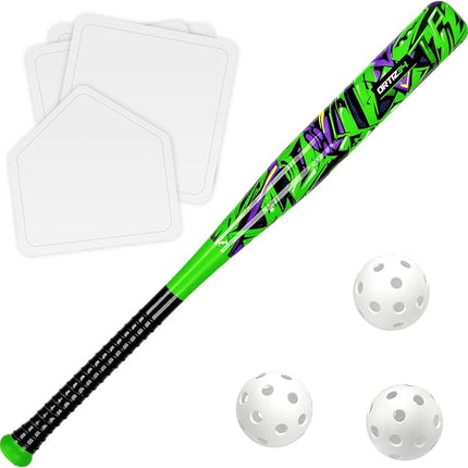 Grand Slam Set- Graffiti Plastic Bat, David Ortiz Backyard Baseball Set with 3 Balls, 4 Throw Down Bases