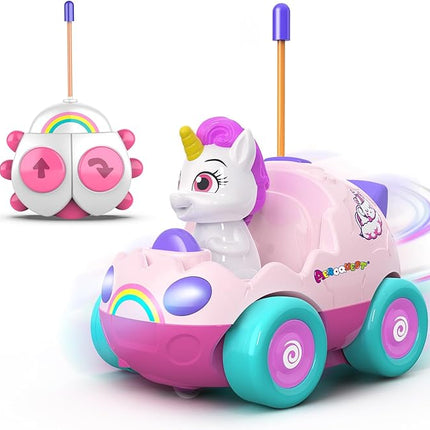 Remote Control Car for Toddlers 18m+ Unicorn RC Cars Toys with LED Lights & Music for Toddler Cute Birthday Gifts Toys Pink