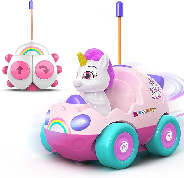 Remote Control Car for Toddlers 18m+ Unicorn RC Cars Toys with LED Lights & Music for Toddler Cute Birthday Gifts Toys Pink