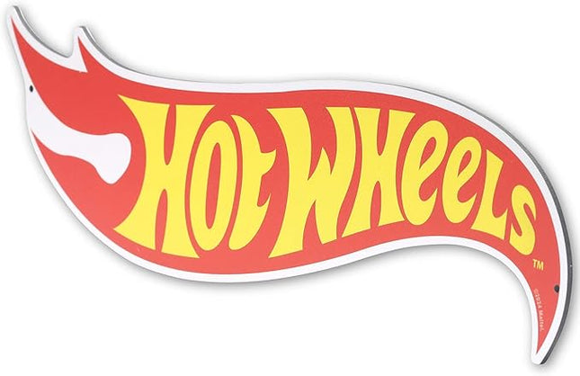 Mattel Hot Wheels Classic Flame Logo Metal Sign - Small Hot Wheels Wall Decor for Kids' Bedroom or Man Cave
