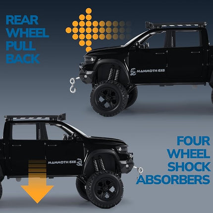 Toy Trucks for Boys 1/32 Diecast Trucks Mammoth Model Truck,Collectible Pickup Truck Model Kit,Pull Back Cars with Lights and Sounds,Toy Trucks for Boys Age 4-7（Black）
