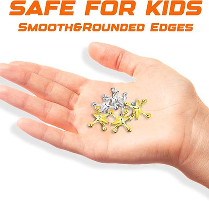 Sisland 2 Packs Metal Jacks Game with Ball, Classic Jax Game Toy for Kids Adults, Old School Jackstones Games Set (24 Jacks + 4 Balls)