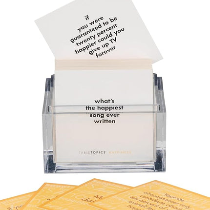 TableTopics Happiness Question Card Game - 135 Conversation Starter Cards with Tips, Ideas, & Quotes to Spark Meaningful Discussions with Adults at Dinner Parties, Girls’ Nights, and More