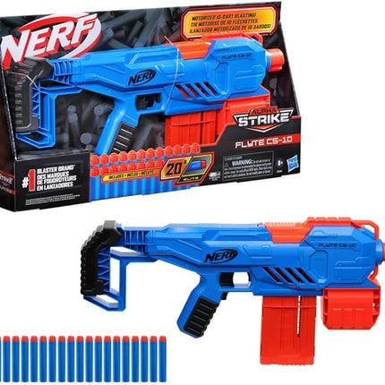 Nerf Alpha Strike Flyte CS-10 Motorised Blaster – 10-Dart Clip-Fed Blasting – 20 Official Nerf Elite Darts – for Kids, Teens, Adults, Multicolor (E8696)