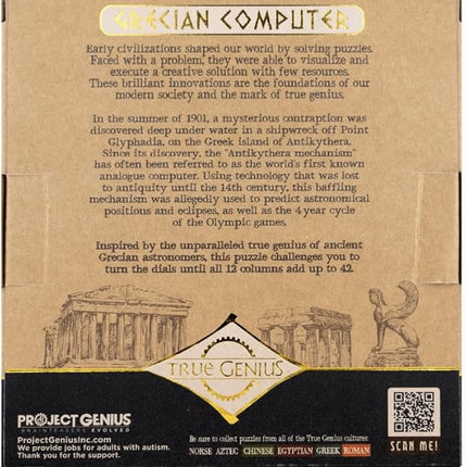 Project Genius Grecian Computer Mechanical Math Puzzle, Wooden Brainteaser Gift for History Buffs and Smart Kids, Teens, and Adults - True Genius Series Inspired by The Ancient Antikythera Mechanism