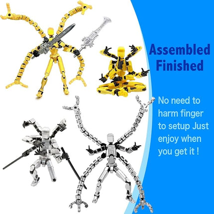 T13 3D Action Figure Set (Assembly Completed) 2 Pcs, 3D Printed Multi-Jointed, Titan 13 Action Figures, Multi-Articular Lucky Mobile Robot Nova,Desktop Decorations for Game Lovers Toys (Sliver Gold)