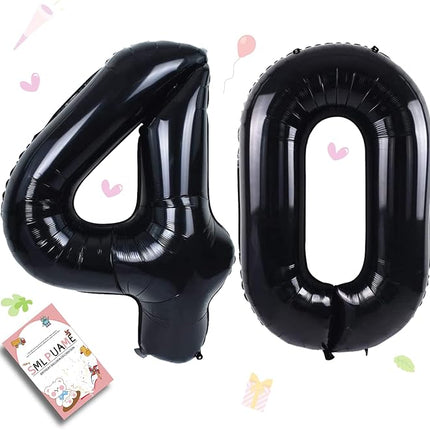 Smlpuame 40 inch Number Balloon 0-9 Black Large Number 40 Balloons,Digital Balloons for Birthday Party Celebration Decorations Supplies, Helium Foil Number Balloons for Wedding Anniversary