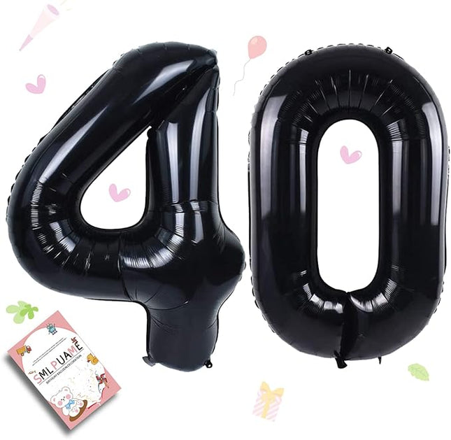Smlpuame 40 inch Number Balloon 0-9 Black Large Number 40 Balloons,Digital Balloons for Birthday Party Celebration Decorations Supplies, Helium Foil Number Balloons for Wedding Anniversary