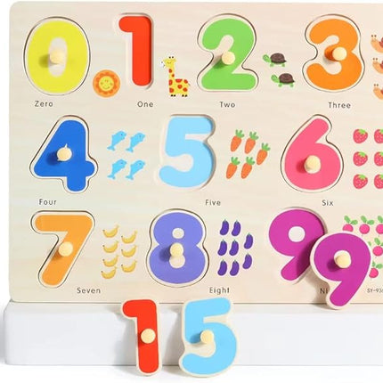 GRINNNIE Wooden Montessori Toddler Puzzles for 3 4 5 Years Old, 3 Pcs (Number, Letter, Shape) Kids Preschool Educational Peg Puzzle Set