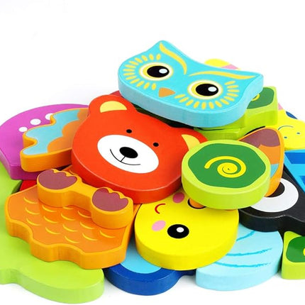 Toddler Puzzles, Wooden Jigsaw Animals Puzzles for 1 2 3 Year Old Girls Boys Toddlers, Educational Preschool Toys Gifts for Colors & Shapes Cognition Skill Learning