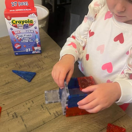 CreateOn Crayola Red, White & Blue Glitter PIP Magnetic Tiles, Magnetic Kids’ Building Toys, Classroom Sensory Blocks, STEM Learning Travel Toys for Boys and Girls, 27-Piece Set