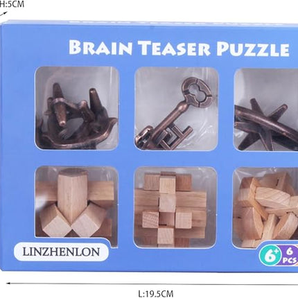 Brain Teaser Puzzle for Adults Puzzles Metal Hole Lock Adult Educational Toy Jigsaw IQ Puzzle（6 Pack） (Gold)