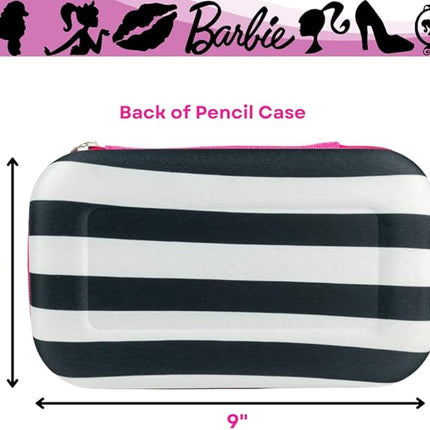 Innovative Designs Barbie Pencil Case Set with Stickers and Gel Pens for Kids, Molded with Zip Closure, Pink